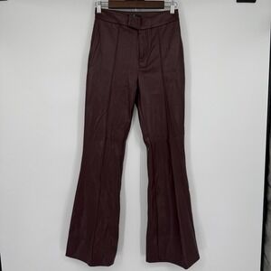 7 For All Mankind 7FAM Womens Brown Vegan Faux Leather Flare Leg Pants Waxed XS